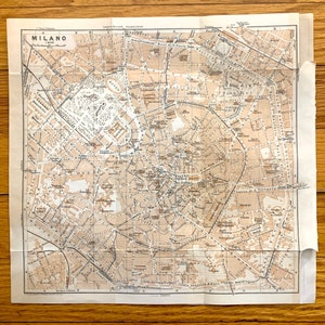Antigüedades 1913 Milán, Italia Mapa de Baedekers Guide – Milano, Lombardia, Castello Sforzesca, Moda, Borgogna, Brera, Duomo, Maria della Grazie