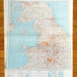 Antiguo soviético Norte de Inglaterra, Gales y Escocia 1985 Russian Army Survey Map - Birmingham, Liverpool, Glasgow, Edimburgo, Manchester, Reino Unido