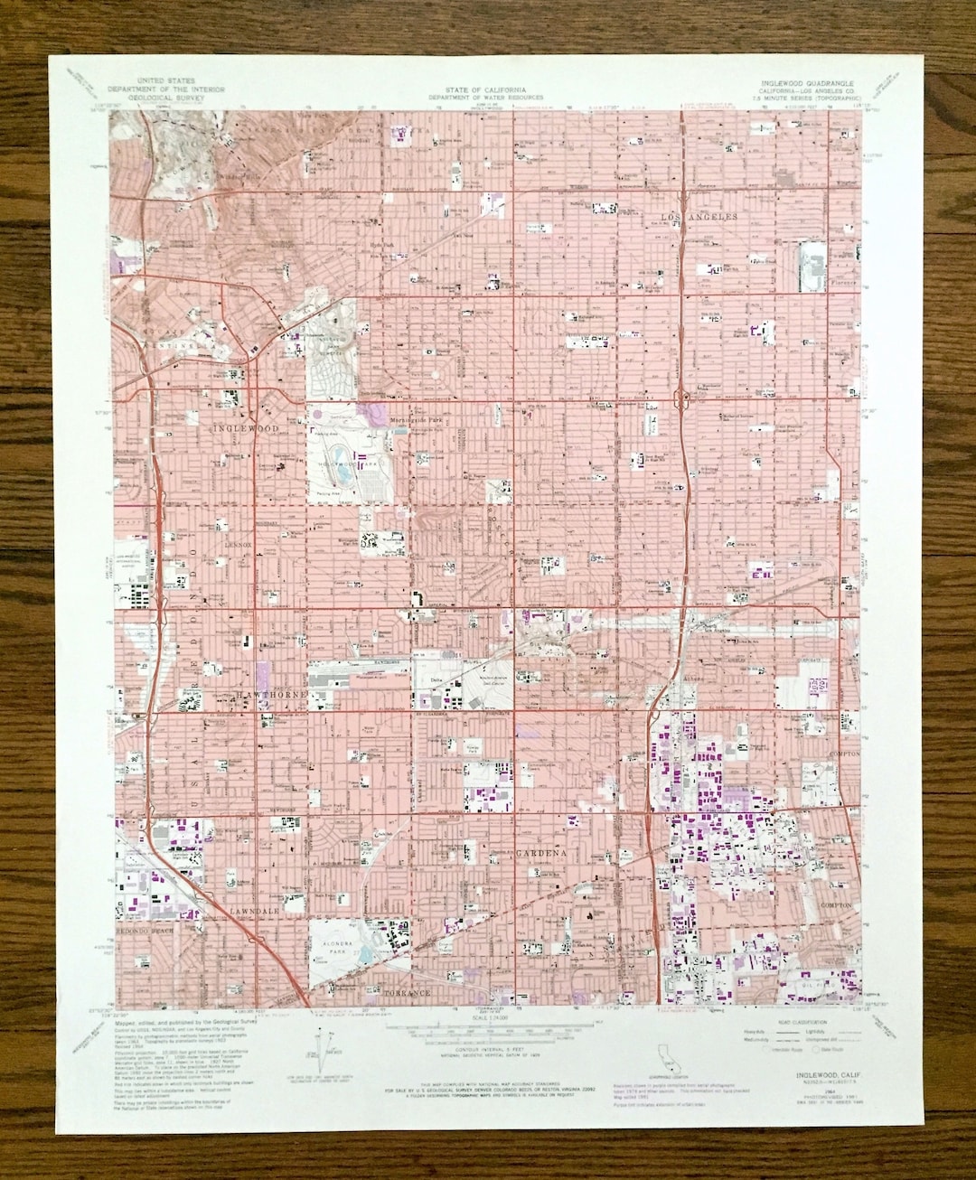 Antique Inglewood, California 1964 US Geological Survey