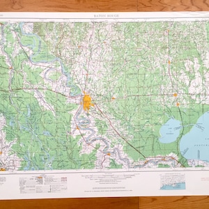 Antique Baton Rouge, Louisiana 1961 US Geological Survey Topographic Map – New Orleans, Lafayette, Port Allen, Donaldsonville, New Iberia LA
