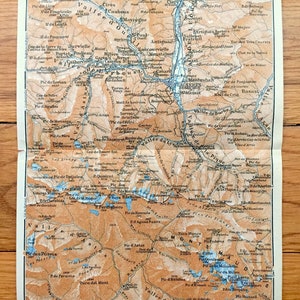 Antiguos 1914 Bagneres, Francia Mapa de Baedekers Guía Atlas – Monts Maudits, Venasque, Antignac, Mayregne, Baren, Sode, Bosost, Jurvielle
