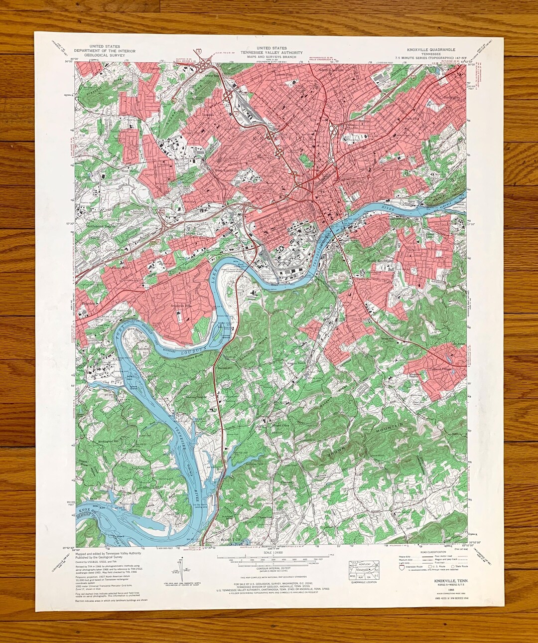 Antique Knoxville, Tennessee 1966 US Geological Survey Topographic Map ...