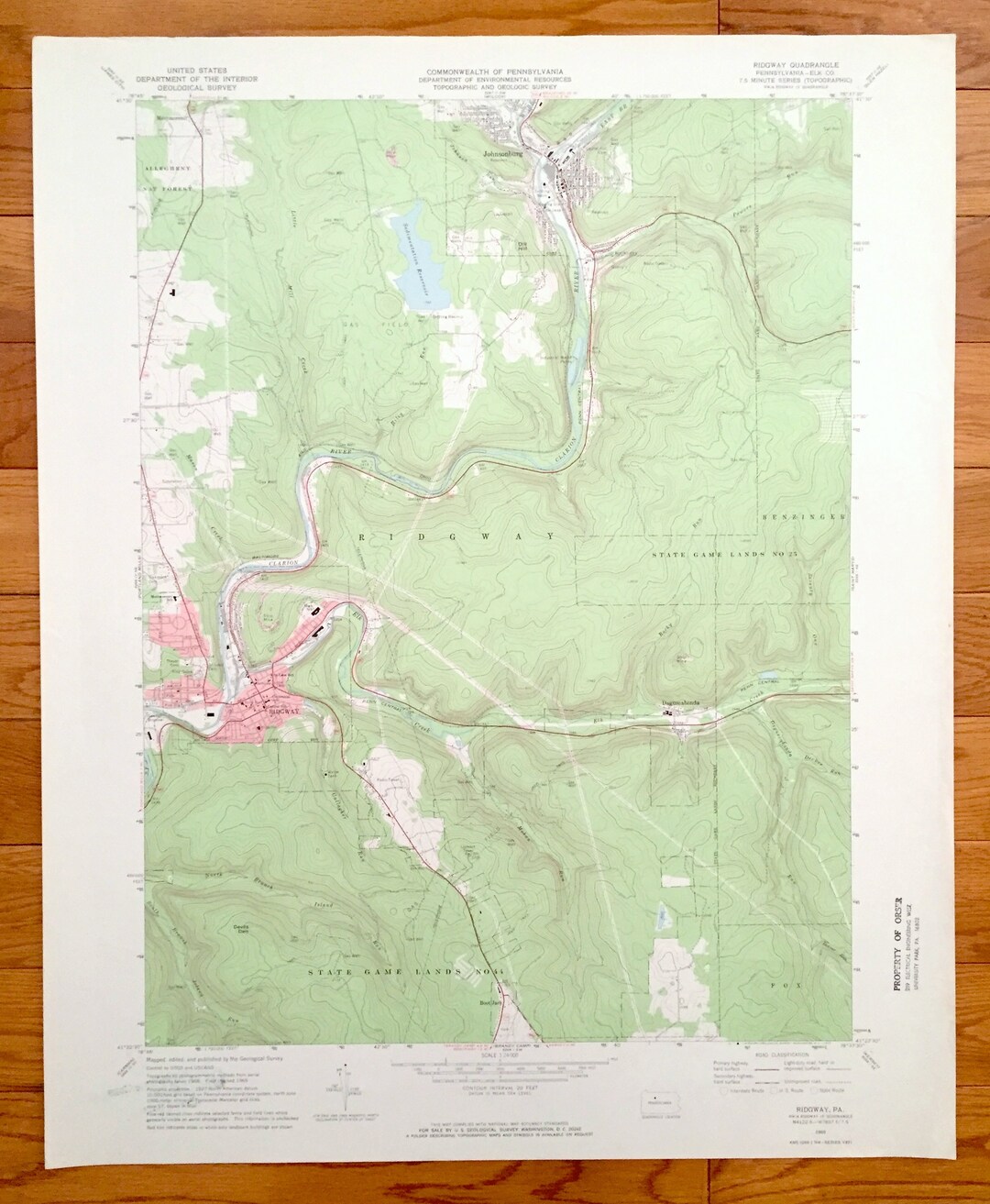 Antique Ridgway, Pennsylvania 1969 US Geological Survey Topographic Map