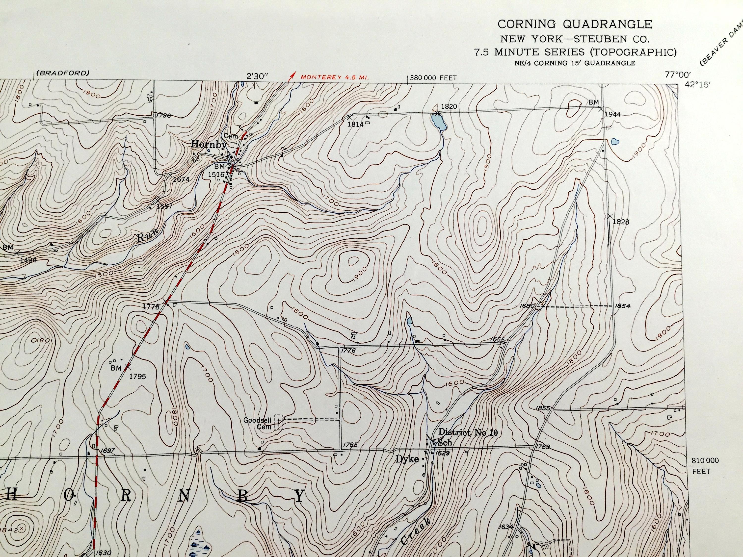 Antique Corning, New York 1953 US Geological Survey Topographic Map ...