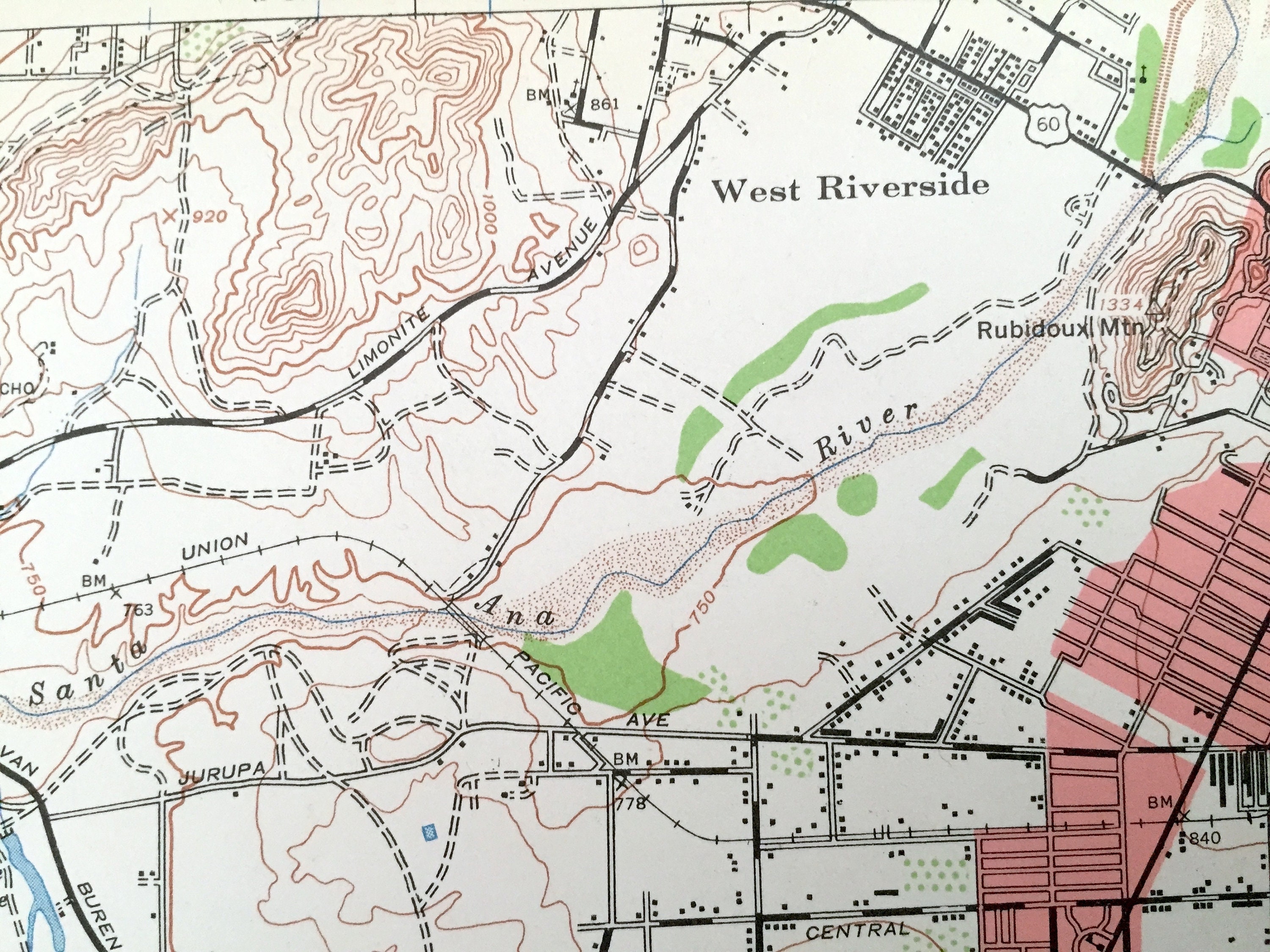 Antique Riverside, California 1942 US Geological Survey Topographic Map ...
