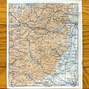 Antike 1911 Colmar, Frankreich Karte von Baedekers Guide Atlas – Region Grand Est, Sennheim, Mulhouse, Munster, Rufach, Corcieux, Thank, Sulz