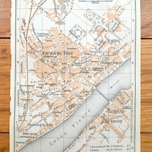 Antike 1909 Blois, Frankreich Karte von Baedekers Guide Atlas – Loire River, Departamento Loir-et-Cher, Gotische Kathedrale, Faubourgs Neuf & Vienne
