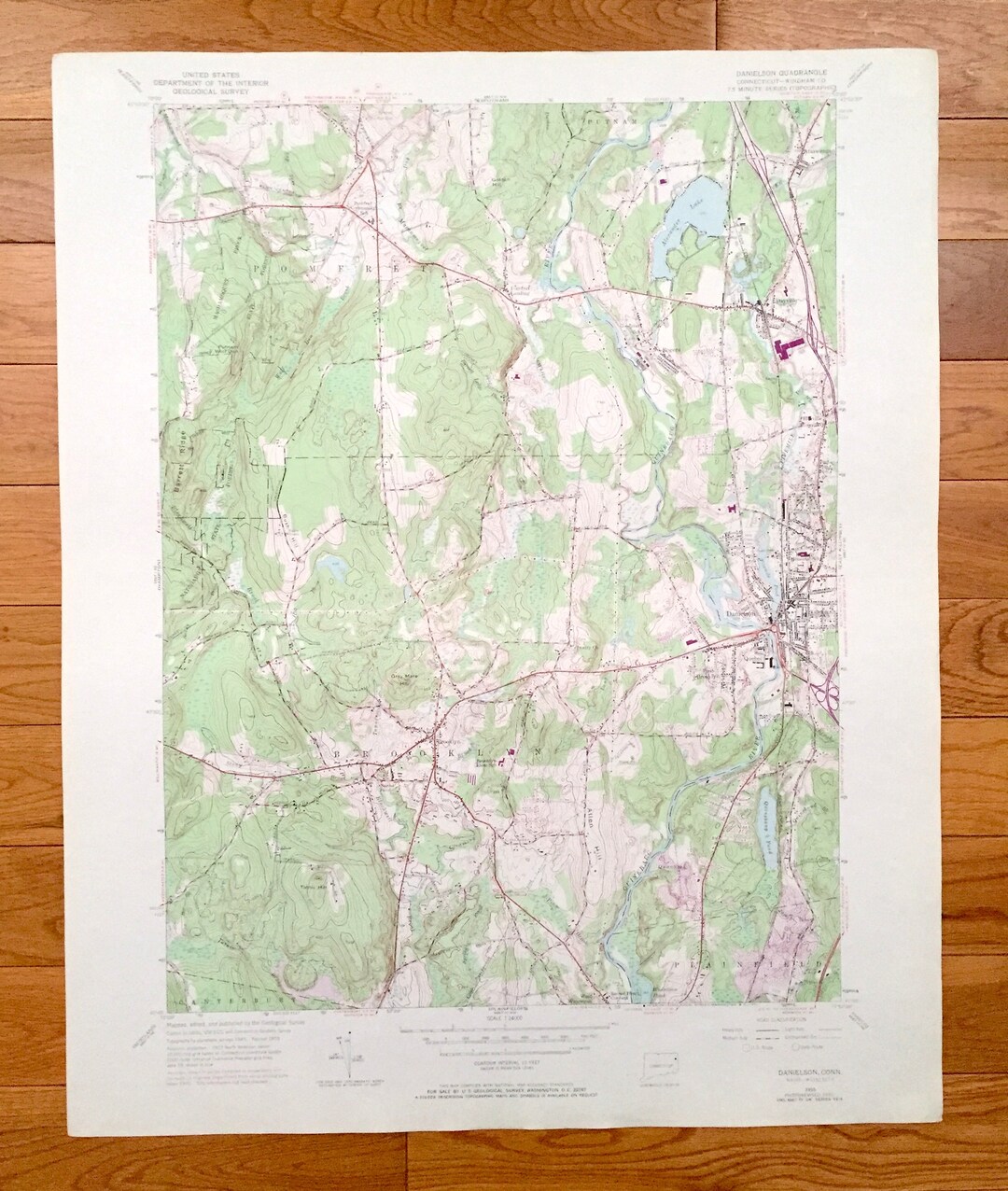 Antique Danielson, Connecticut 1955 US Geological Survey Topographic ...
