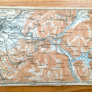 Antique 1904 Terni, Italy Map from Baedekers Guide – Umbria, Terni Province, Nera River, Lago di Piediluco, Papigno, Collestatte, Lazio