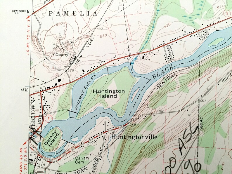 Antique Rutland Center Black River Pamelia Watertown Rodman New York 1959 US Geological Survey Topographic Map\u2013 Jefferson County LeRay