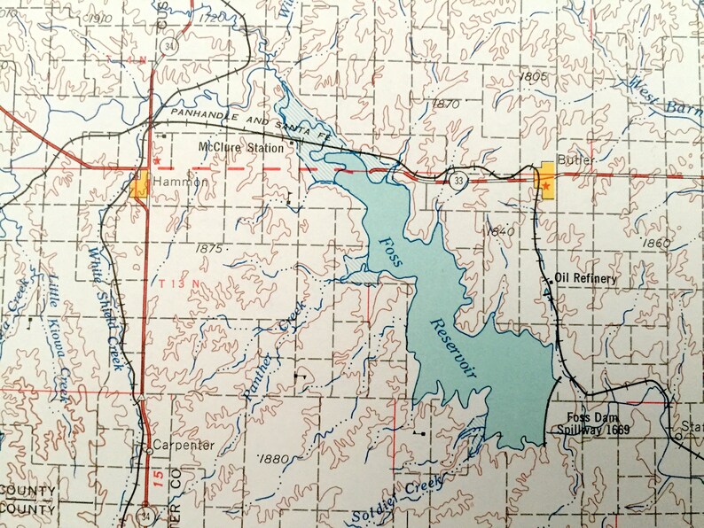 Antique Clinton Geary Cordell Hobart Watonga Carnegie Oklahoma 1955 US