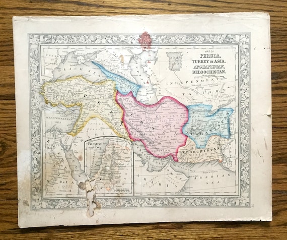 Antique 1860 Persia, Turkey, Afghanistan, Belochistan Map by S