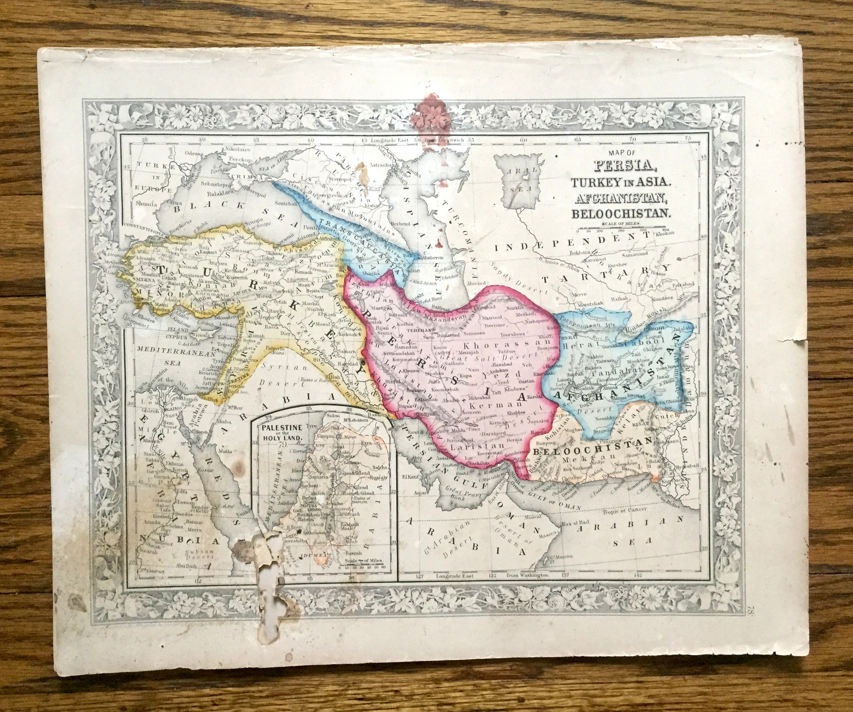 Antique 1860 Persia, Turkey, Afghanistan, Belochistan Map by S