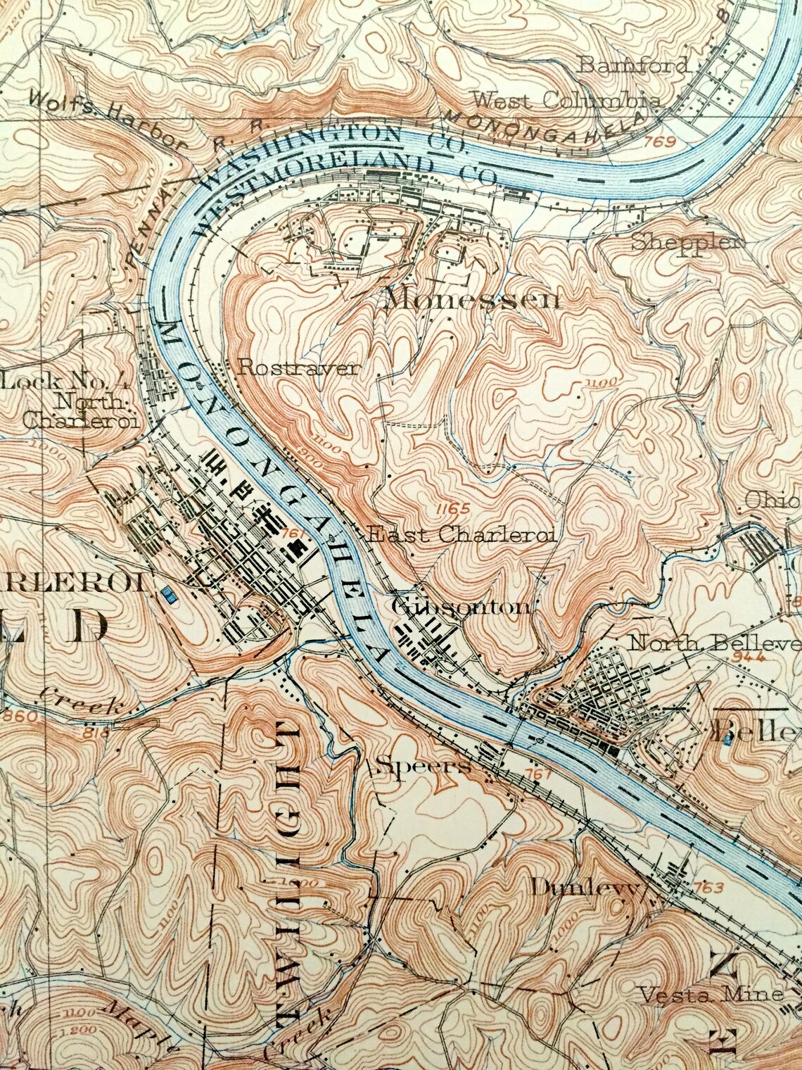 Antique Brownsville Pennsylvania 1906 US Geological Survey Etsy