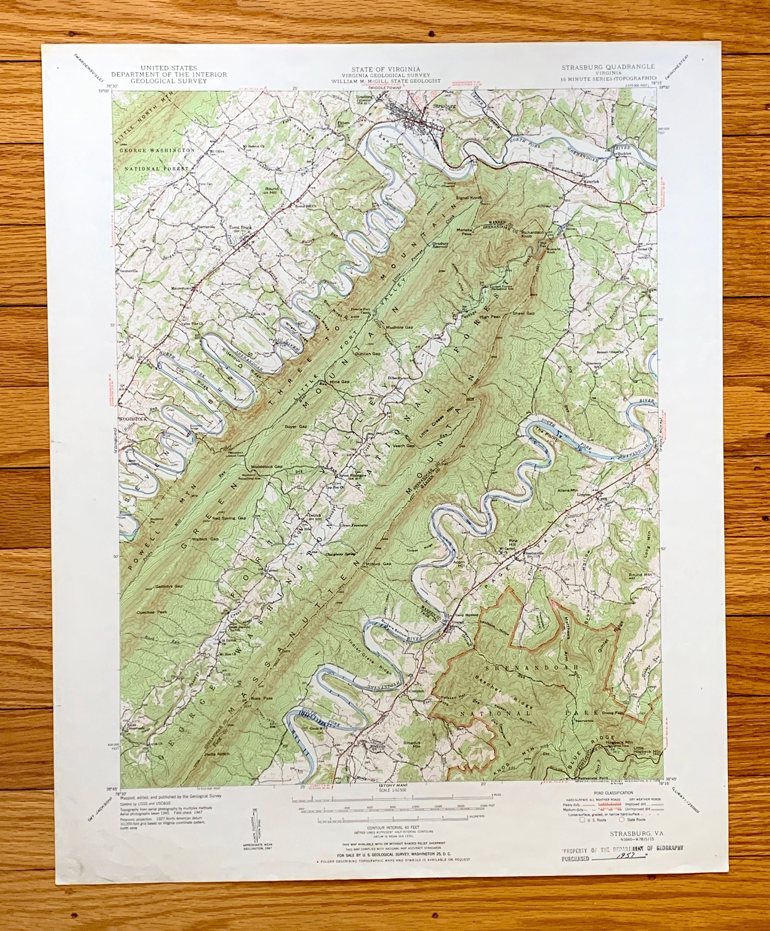 洋書 Terrain Analysis Antique Strasburg, Virginia 1947 US Geological Survey