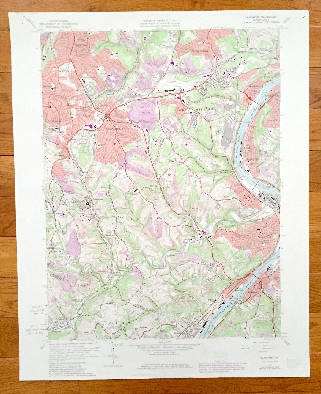 Antique Glassport, Pennsylvania 1960 US Geological Survey Topographic