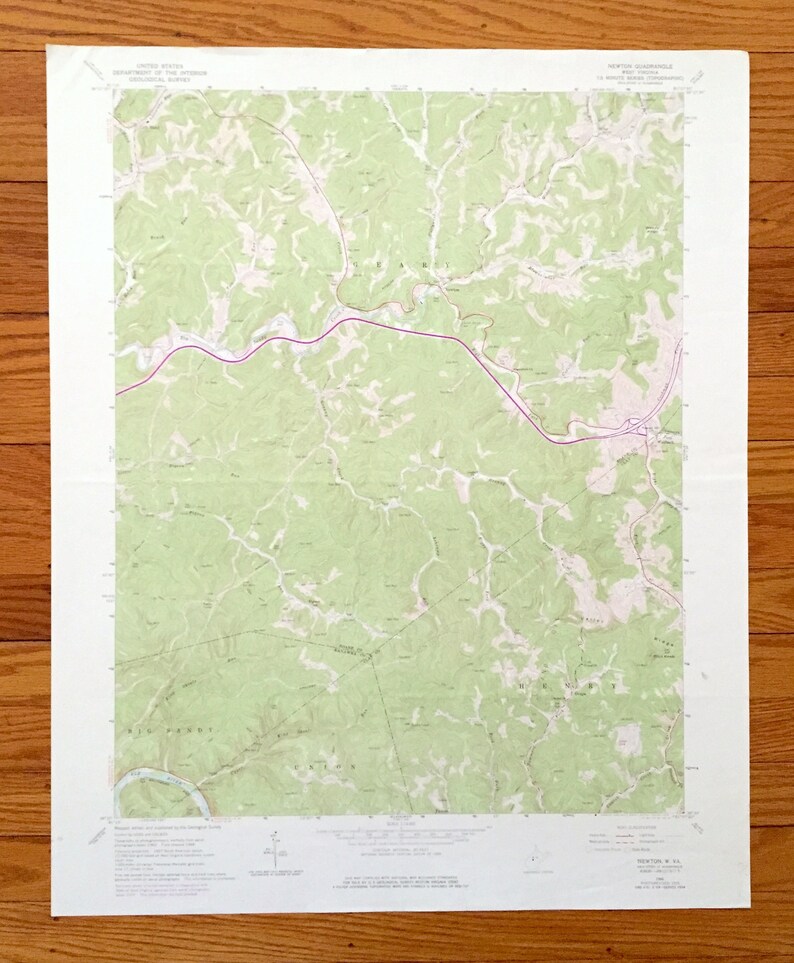 Antique Newton, West Virginia 1966 US Geological Survey Topographic Map Roane, Kanawha, Clay County, Henry, Ovapa, Pigeon, Wallback, WV image 1