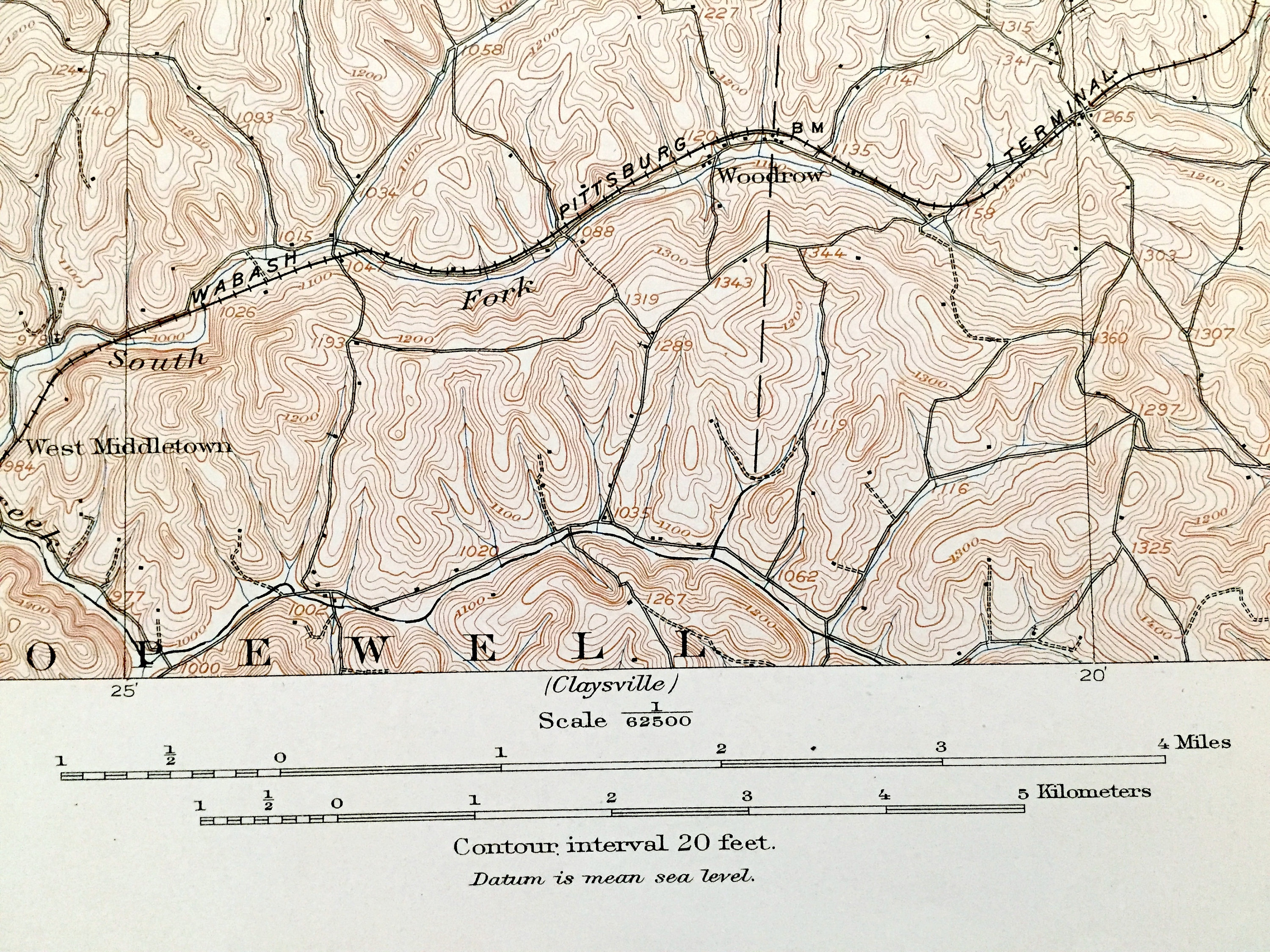 Antique Burgettstown, Pennsylvania 1906 US Geological Survey