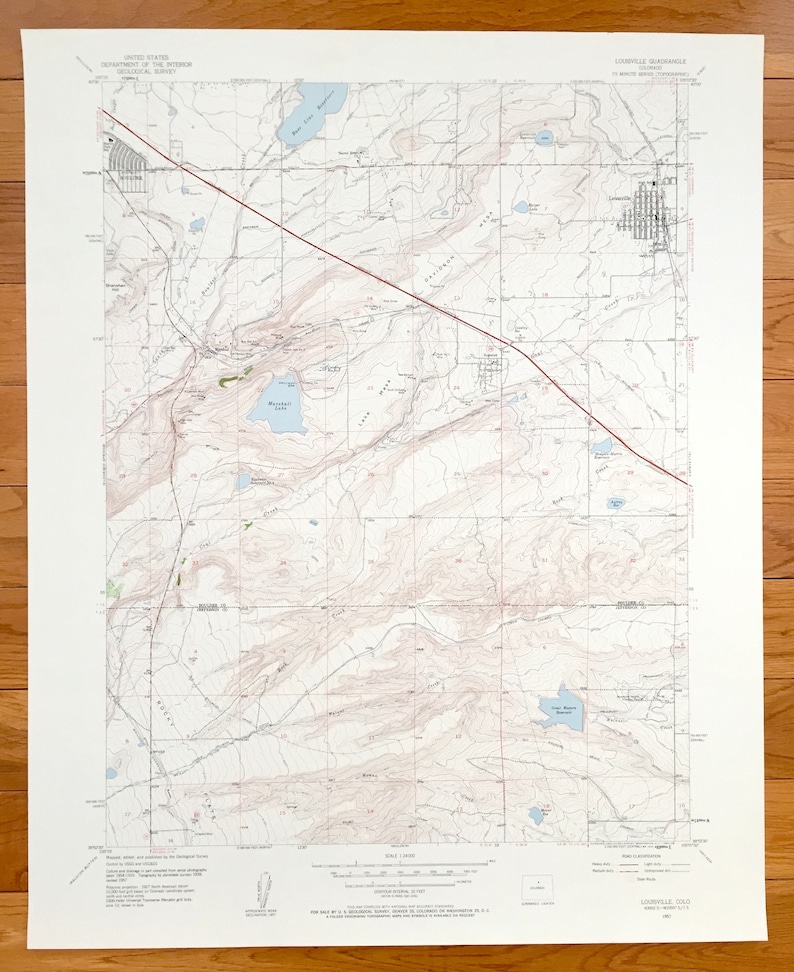 Jefferson County CO Denver Superior Boulder Marshall Antique Louisville Colorado 1957 US Geological Survey Topographic Map \u2013 Boulder