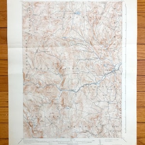 Carte topographique antique de Woodstock, Vermont, 1913 US Geological Survey - Barnard, Bridgewater, Plymouth, Reading, West Windsor, Sherburne, Vermont