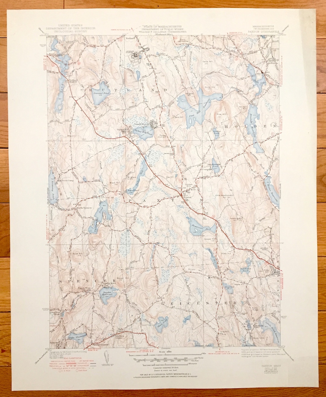 Antique Paxton, Massachusetts 1941 US Geological Survey Topographic Map