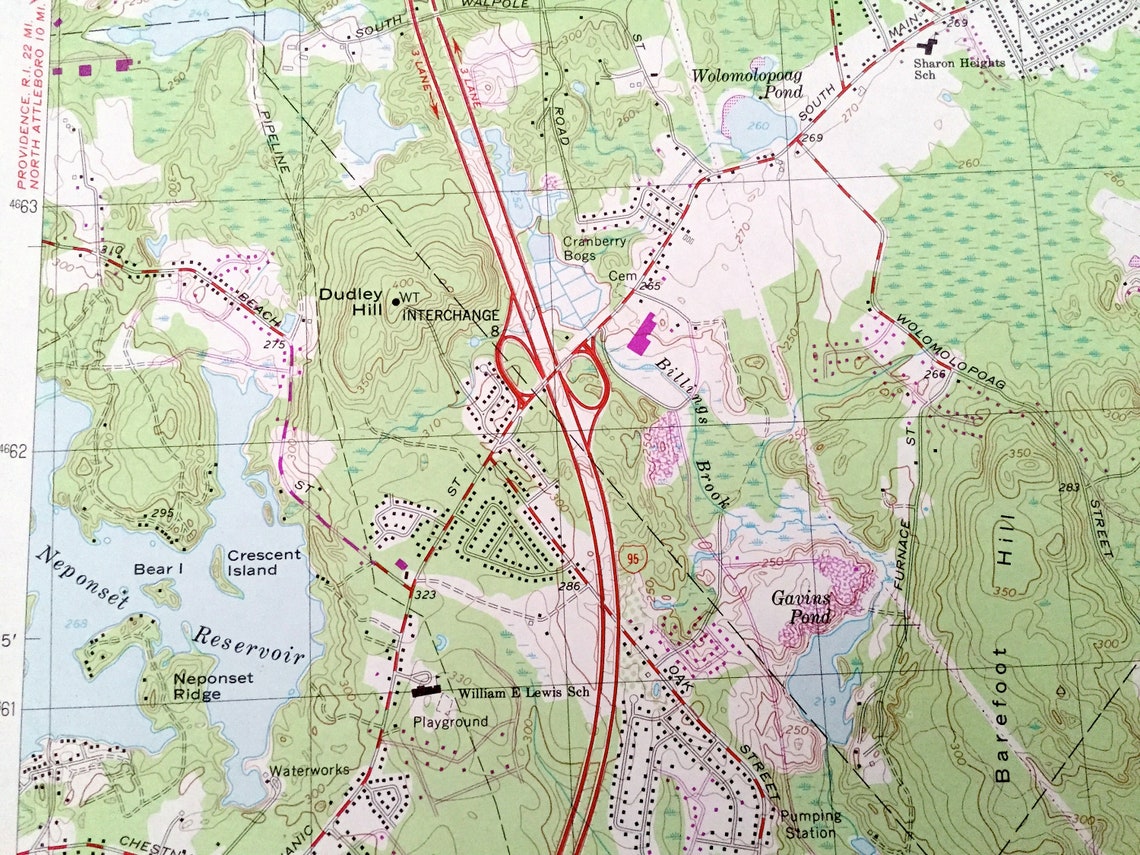 Antique Mansfield Massachusetts 1964 US Geological Survey Etsy