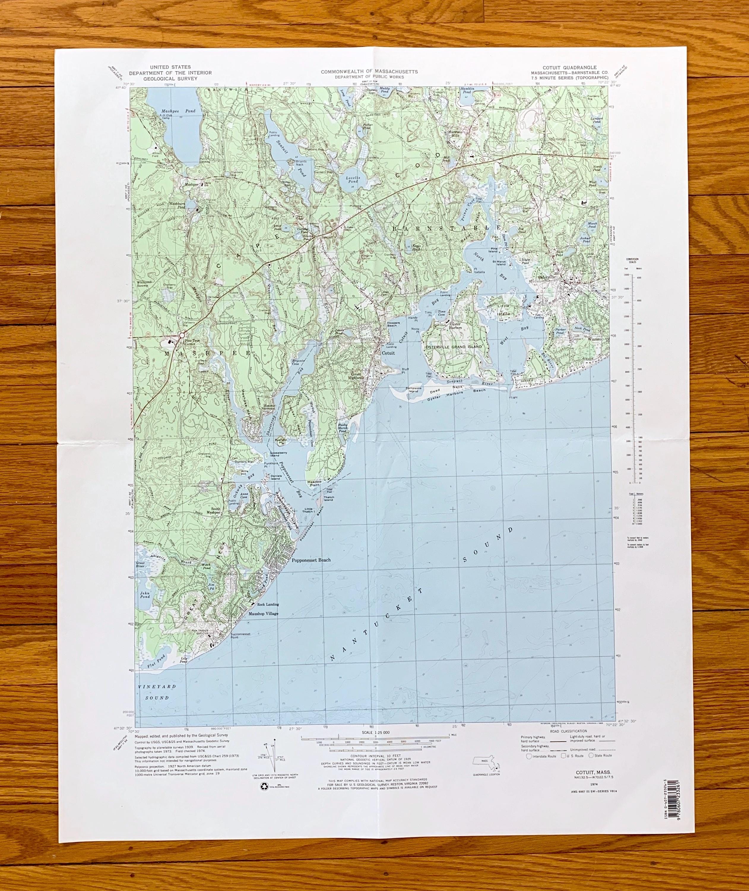 Antique Mashpee, Cotuit, Massachusetts 1974 US Geological Survey