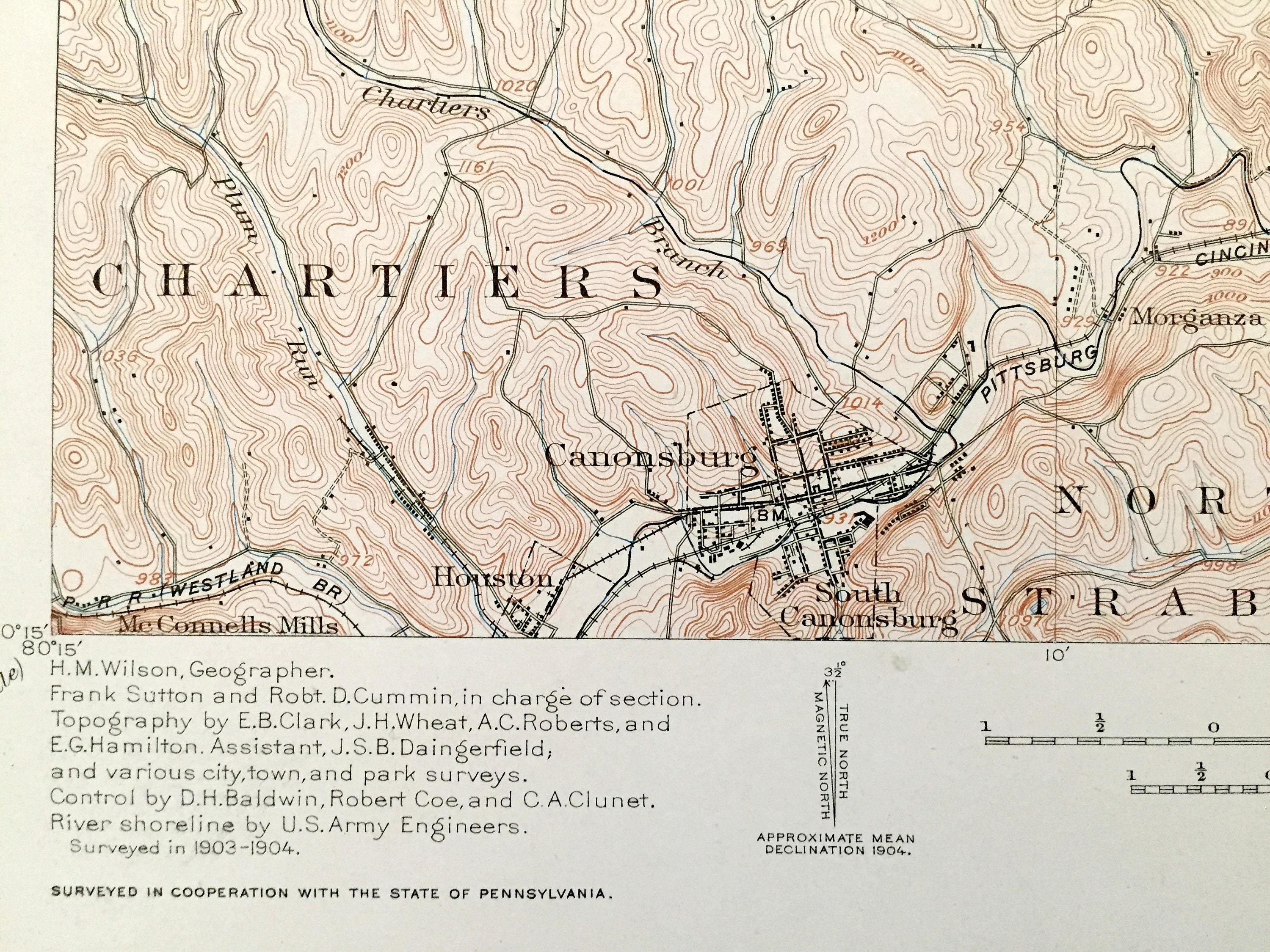 Antique Carnegie, Pennsylvania 1906 US Geological Survey Topographic