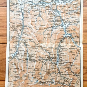 Antieke 1914 Bagneres Hautes Pyreneeën, Frankrijk Kaart van Baedekers Guide Atlas - Arreau, Montrejean, Bertren, Las Bordes, Montauban, Fos, Ore