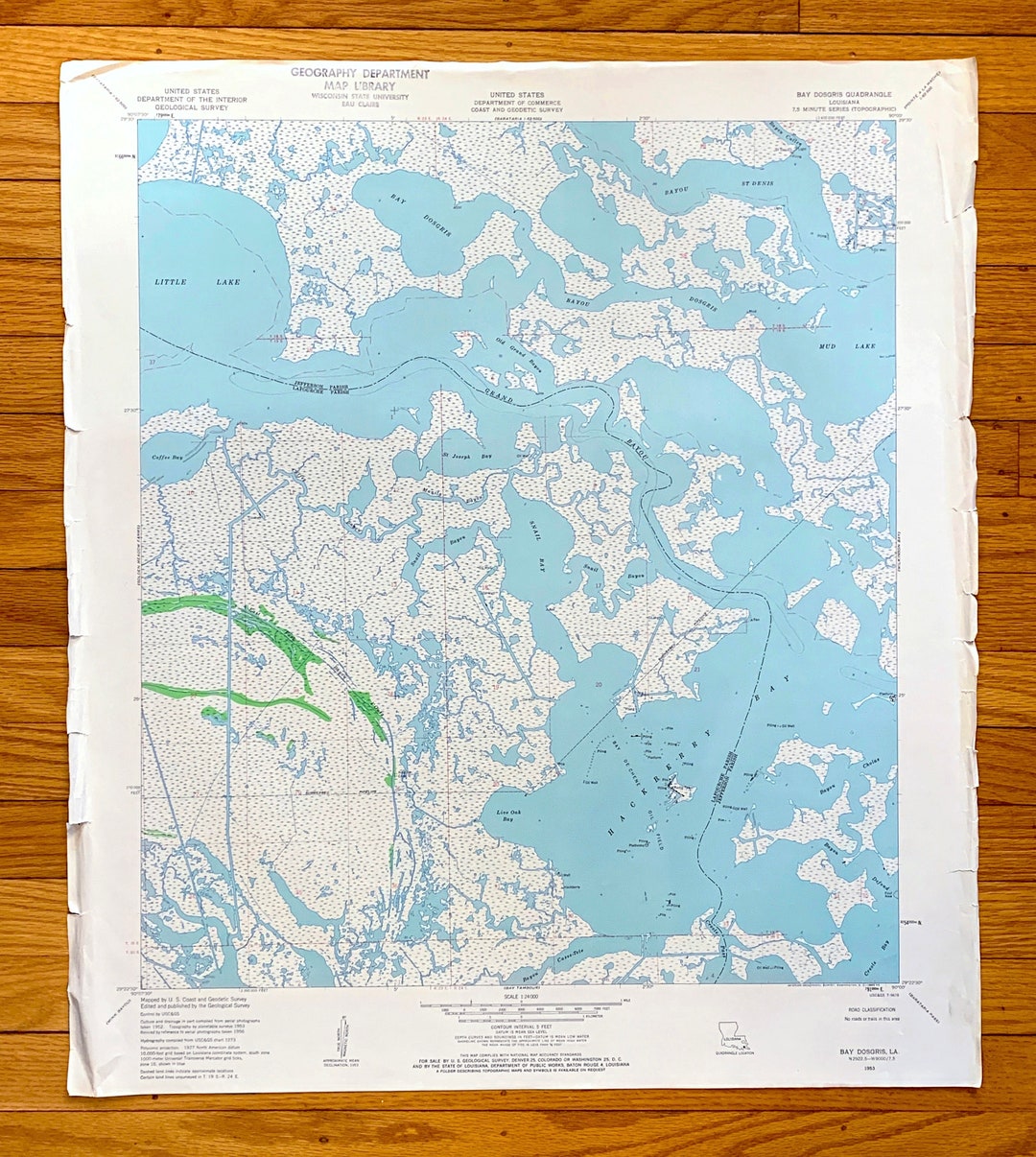 Antique Bay Dosgris, Louisiana 1953 US Geological Survey Topographic ...