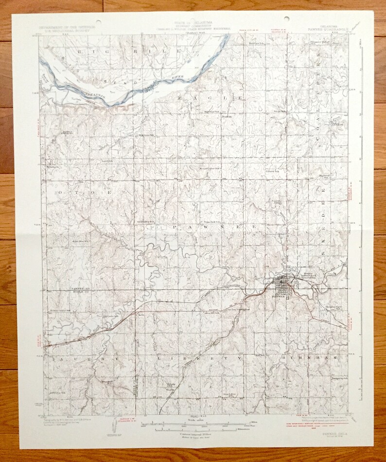 Antique Pawnee Oklahoma 1936 US Geological Survey Topographic Etsy