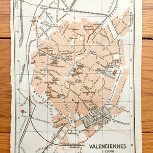Antique 1909 Valenciennes, France Carte de Baedekers Guide Atlas - Rivière de l’Escaut, Département Nord, Boulevard Sely, Boulevard Carpeaux