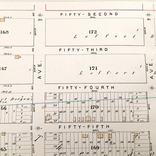 Antique Sunset Park, Brooklyn 1880 GM Hopkins Atlas Map – New York City, shops Army Terminal, Gowanus Canal, NYU Langone Hospital Bay Ridge NY nyc