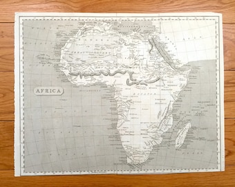 Antike 1800er Afrika Karte aus Atlas – Ägypten, Äthiopien, Marokko, Sahara Wüste, Kenia, Mosambik, Kongo, Senegal, Gambia, Ghana, Süden