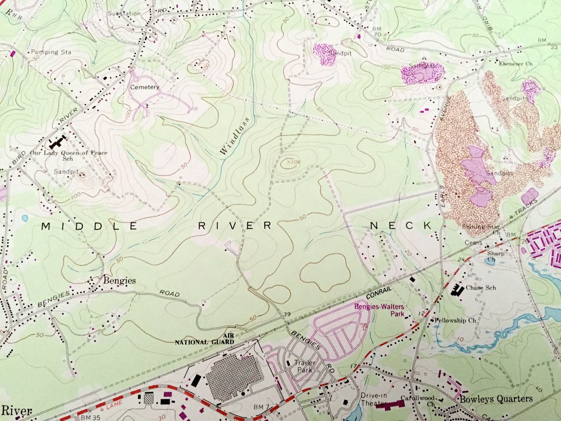 Antique Middle River Maryland 1969 US Geological Survey Etsy