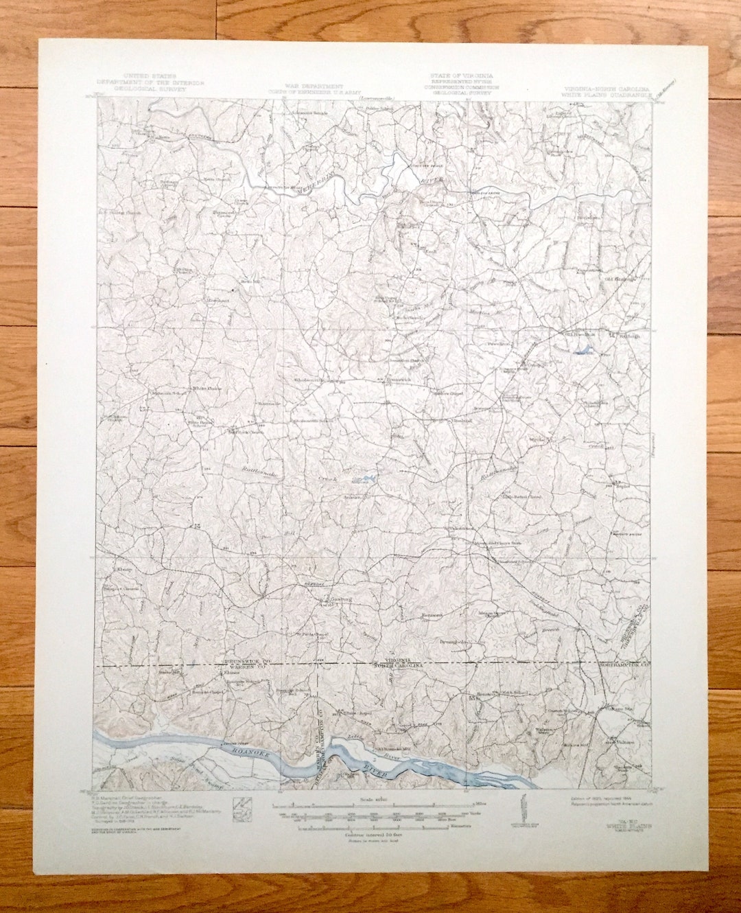 Antique White Plains, Virginia 1920 US Geological Survey Topographic