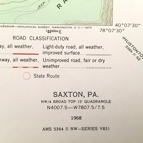 Antique Saxton, Pennsylvania 1968 US Geological Survey Topographic Map