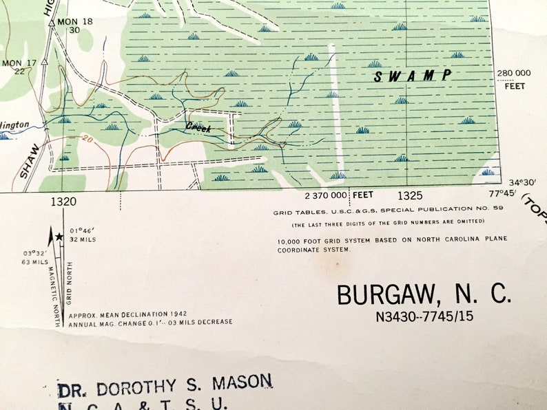 Antique Burgaw North Carolina 1942 US Geological Survey Etsy