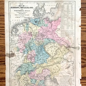 Antike 1852 Schweiz, Deutschland & British Isles Doppelseitige Karte von Mitchell es School Geography – Vereinigtes Königreich, Irland, Schottland, UK