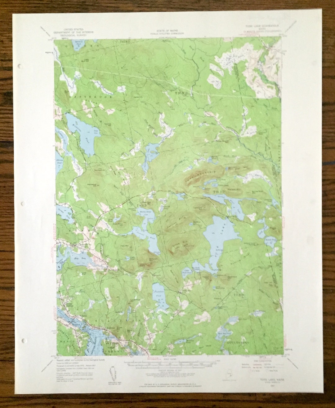 Antique Tunk Lake & Sullivan, Maine 1957 US Geological Survey