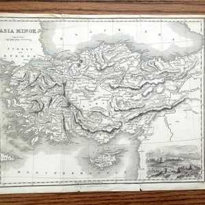 Antike Landkarte von 1845 von Archibald Fullarton & Co. – Türkei, Kykladeninseln, Zypern, Mesopotamien, Istanbul, Griechenland, Naher Osten