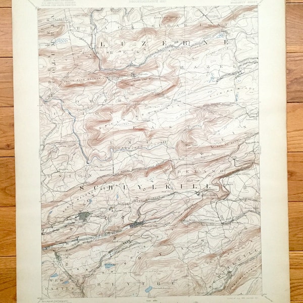 Antique Mahanoy, Pennsylvania 1893 US Geological Survey Topographic Map - Shenandoah, Hopeville, Frackville, Delano, Schuylkill County, PA