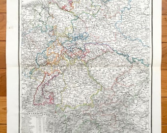 Antique 1835 Ancient Germany Map from JG Heck's Atlas Géographique, Astronomique et Historique – Austria, Italy, Berlin, Cologne, Stuttgart