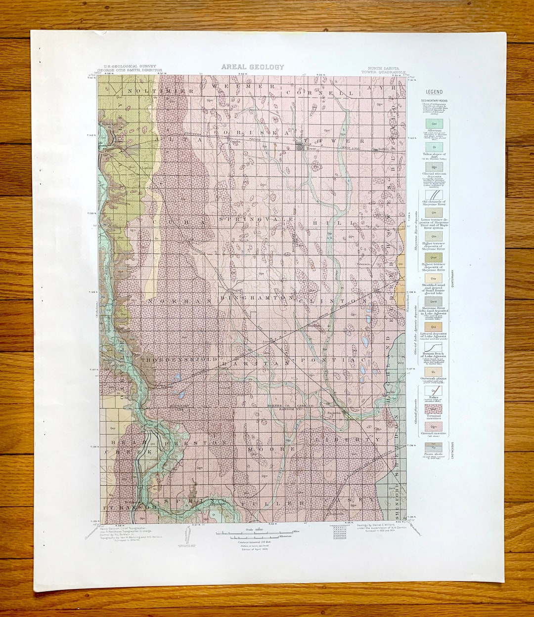 Antique Tower City, North Dakota 1909 US Geological Survey Topographic