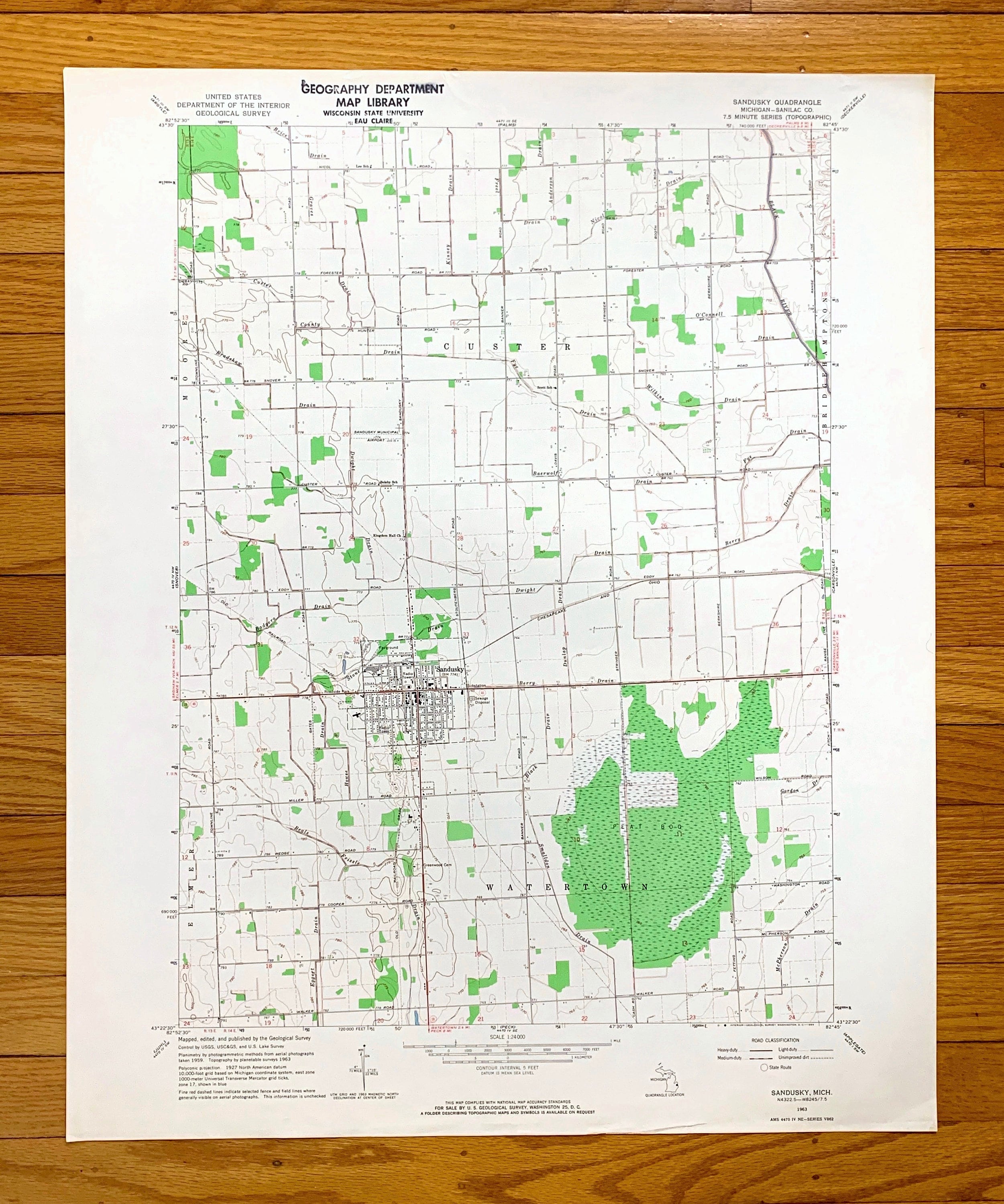 Antique Sandusky, Michigan 1963 US Geological Survey Topographic