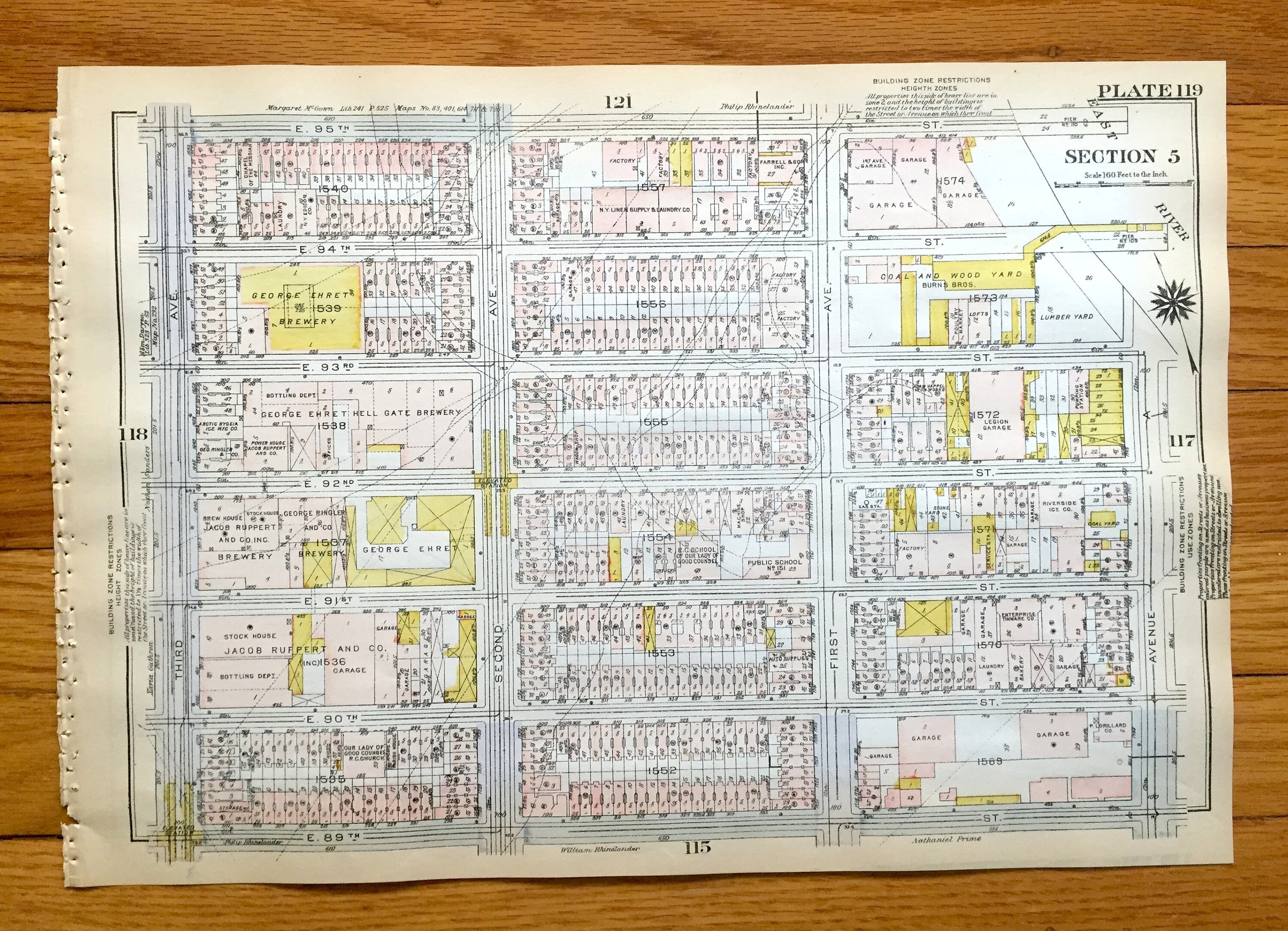 Antique Manhattan, New York City Map from Bromley's 1925 Manhattan Land Book – Yorkville, Upper East Side, Central Park Harlem Carnegie Hill