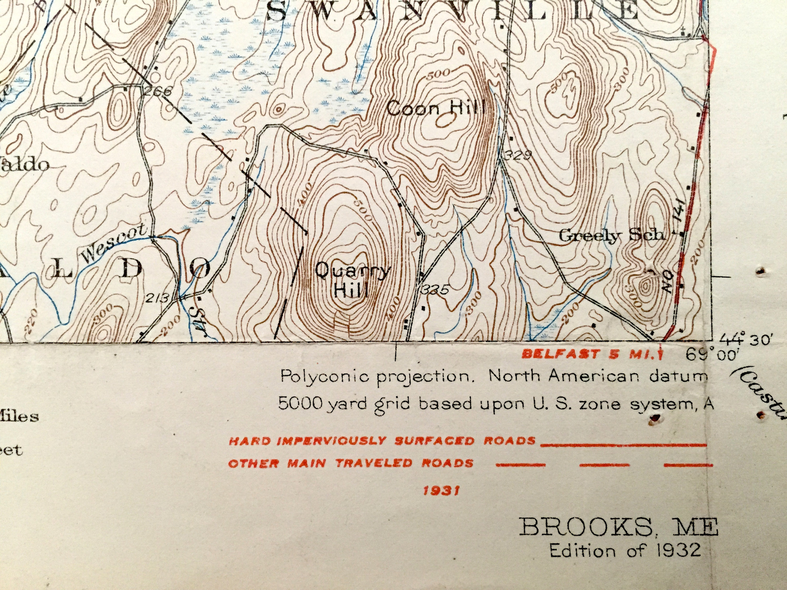 Antique Brooks Maine 1932 US Geological Survey Topographic Etsy