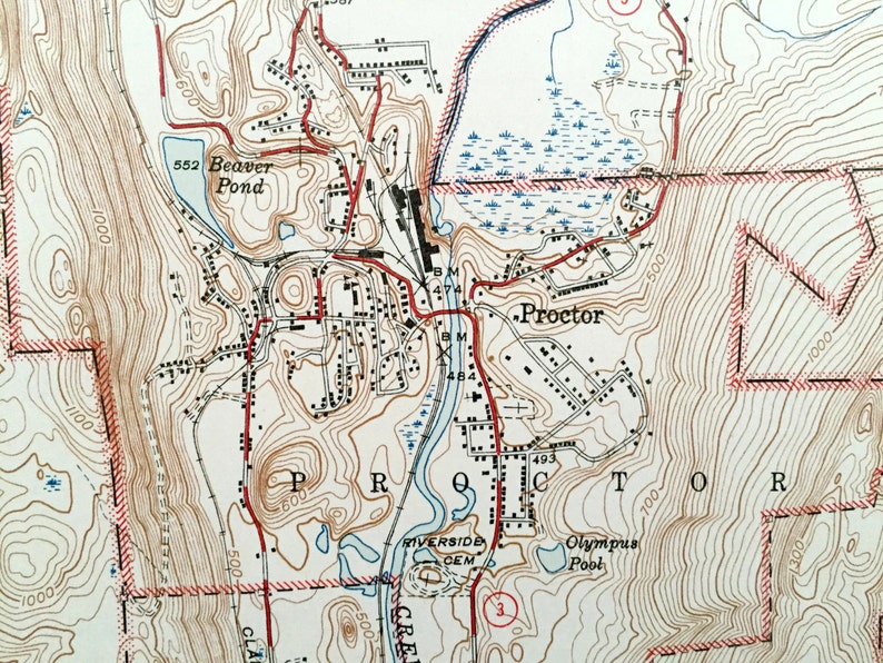 Antique Proctor Vermont 1946 US Geological Survey Topographic Etsy