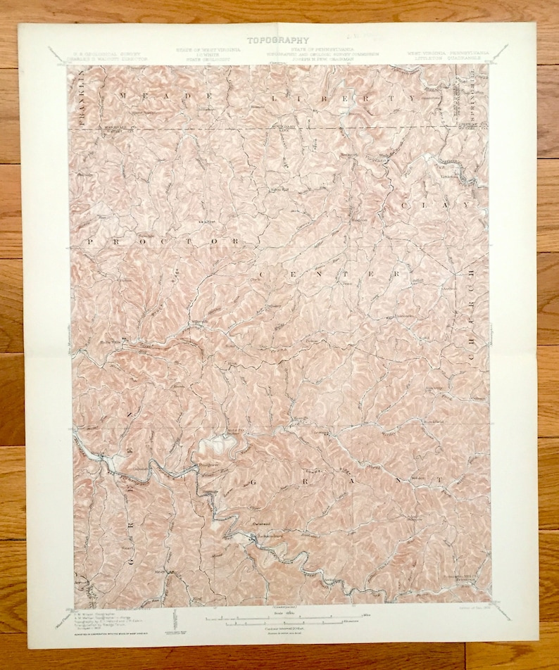 Meade Proctor Pinegrove Antique Littleton West Virginia 1905 US Geological Survey Topographic Map \u2013 Wetzel County Galmish Jacksonburg