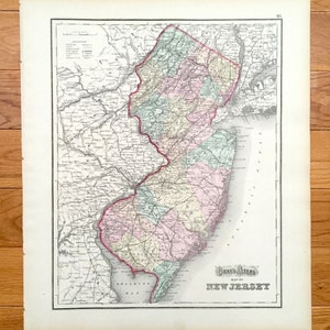 Antigo mapa do estado de Nova Jersey / Maryland e Delaware de 1874 de O.W. Atlas de Gray dos Estados Unidos da América; Stedman, Brown e Lyon — DC